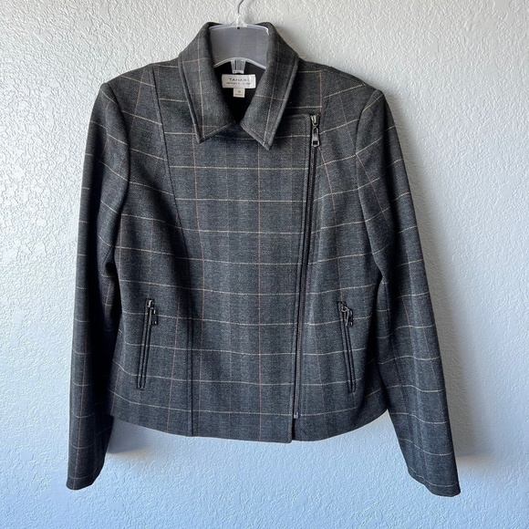 Tahari ASL size 10 moto asymmetrical plaid side zip jacket - Picture 1 of 13